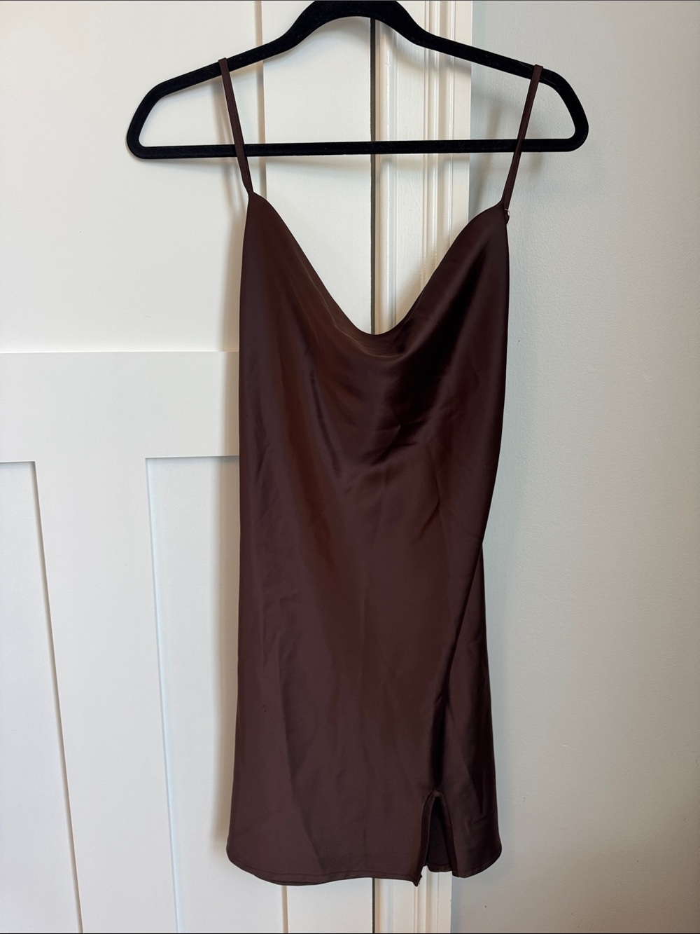 Sleek Chocolate Brown Slip Dress with Cowl Neck